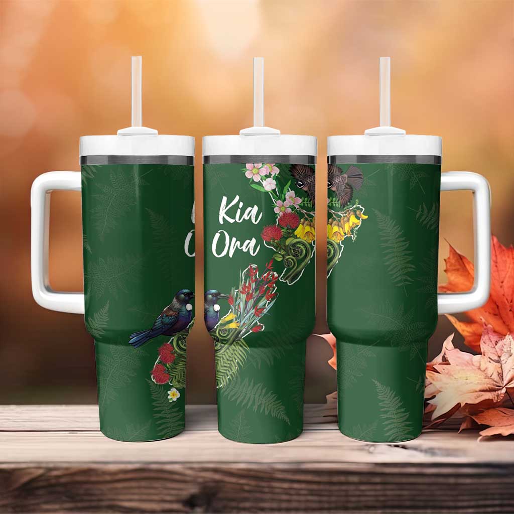 Kia Ora New Zealand Floral Tumbler With Handle Sage Green - Polynesian Pride