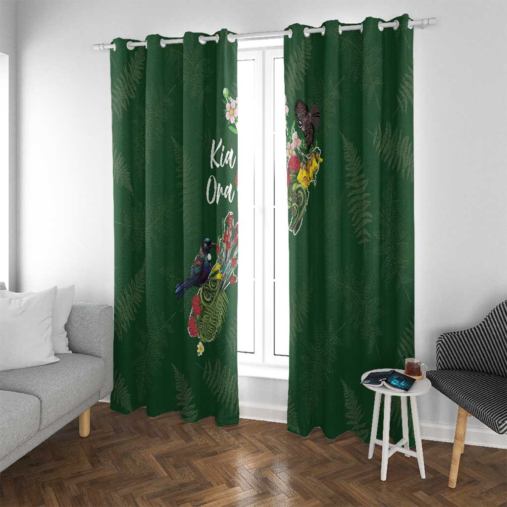 Kia Ora New Zealand Floral Window Curtain Sage Green - Polynesian Pride