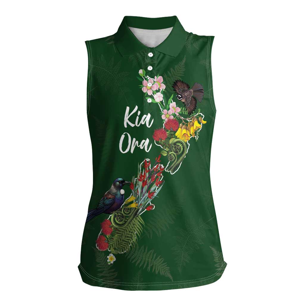 Kia Ora New Zealand Floral Personalized Women Sleeveless Polo Shirt Sage Green - Polynesian Pride