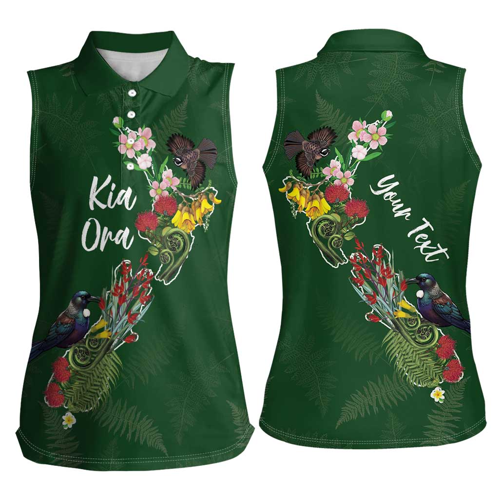 Kia Ora New Zealand Floral Personalized Women Sleeveless Polo Shirt Sage Green - Polynesian Pride
