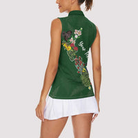 Kia Ora New Zealand Floral Personalized Women Sleeveless Polo Shirt Sage Green - Polynesian Pride