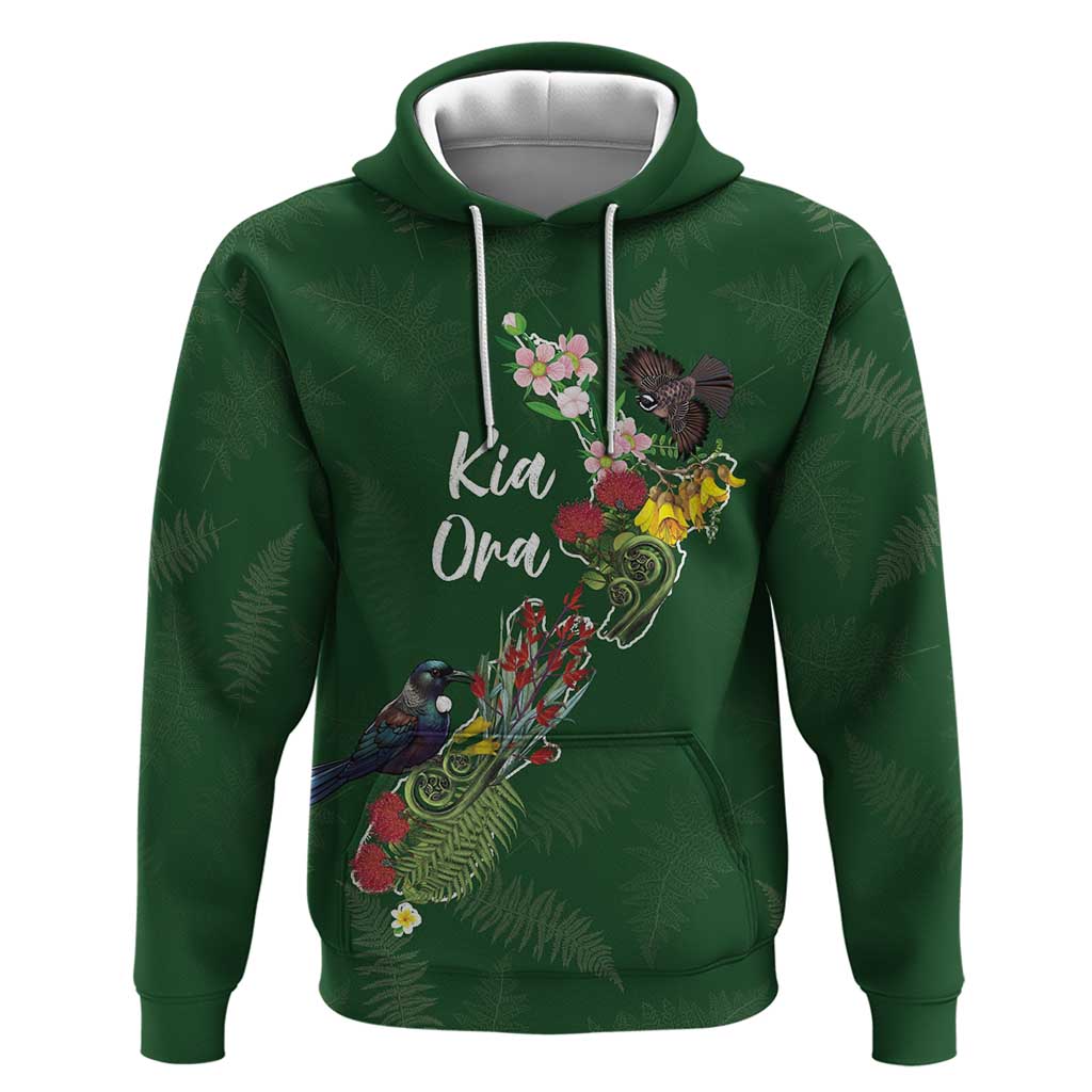 Kia Ora New Zealand Floral Personalized Zip Hoodie Sage Green LT7 Pullover Hoodie Sage Green - Polynesian Pride