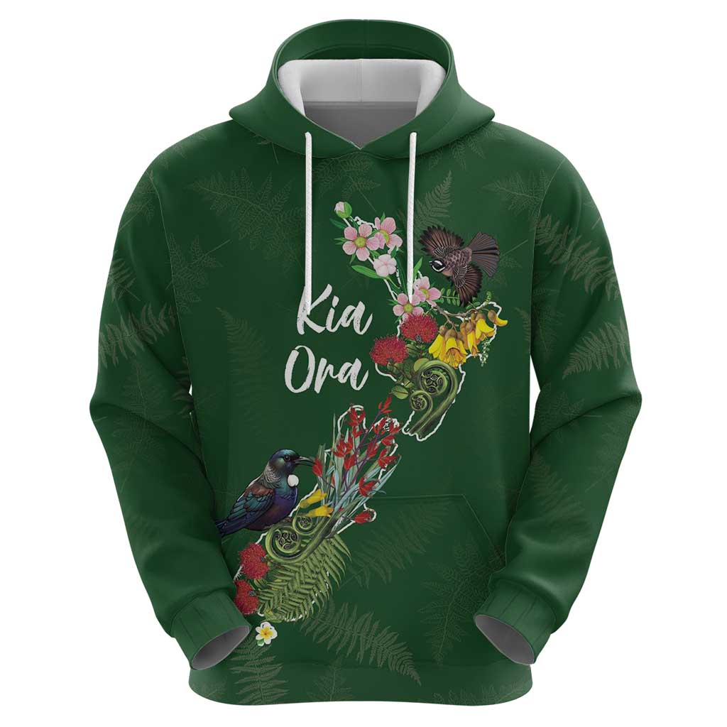 Kia Ora New Zealand Floral Personalized Zip Hoodie Sage Green LT7 - Polynesian Pride