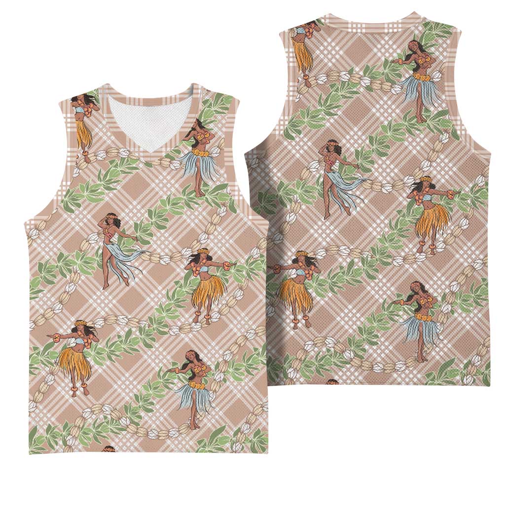 Beige Palaka Hula Girls Seamless Hawaii Aloha Basketball Jersey - Polynesian Pride