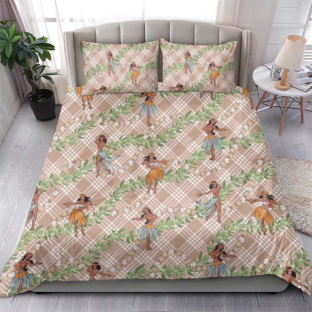 Beige Palaka Hula Girls Seamless Hawaii Aloha Bedding Set - Polynesian Pride