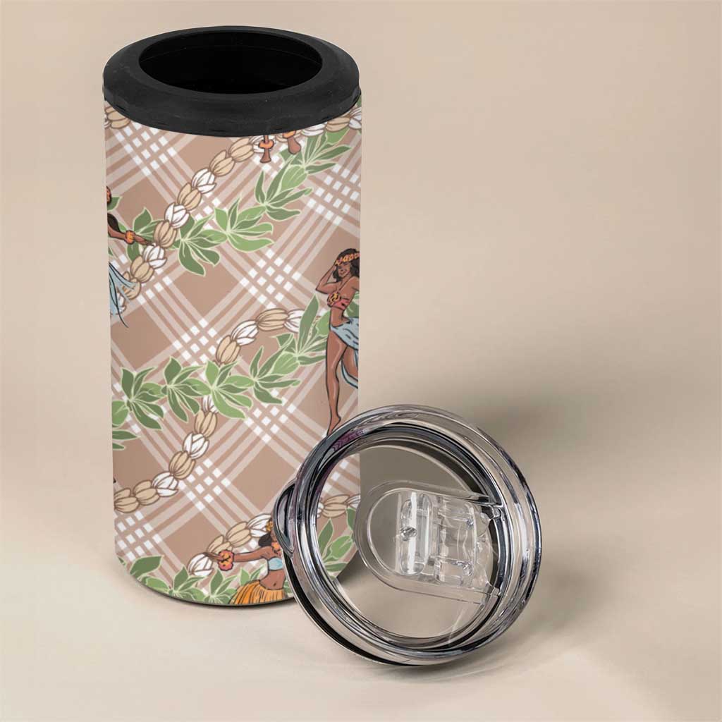 Beige Palaka Hula Girls Seamless Hawaii Aloha 4 in 1 Can Cooler Tumbler - Polynesian Pride