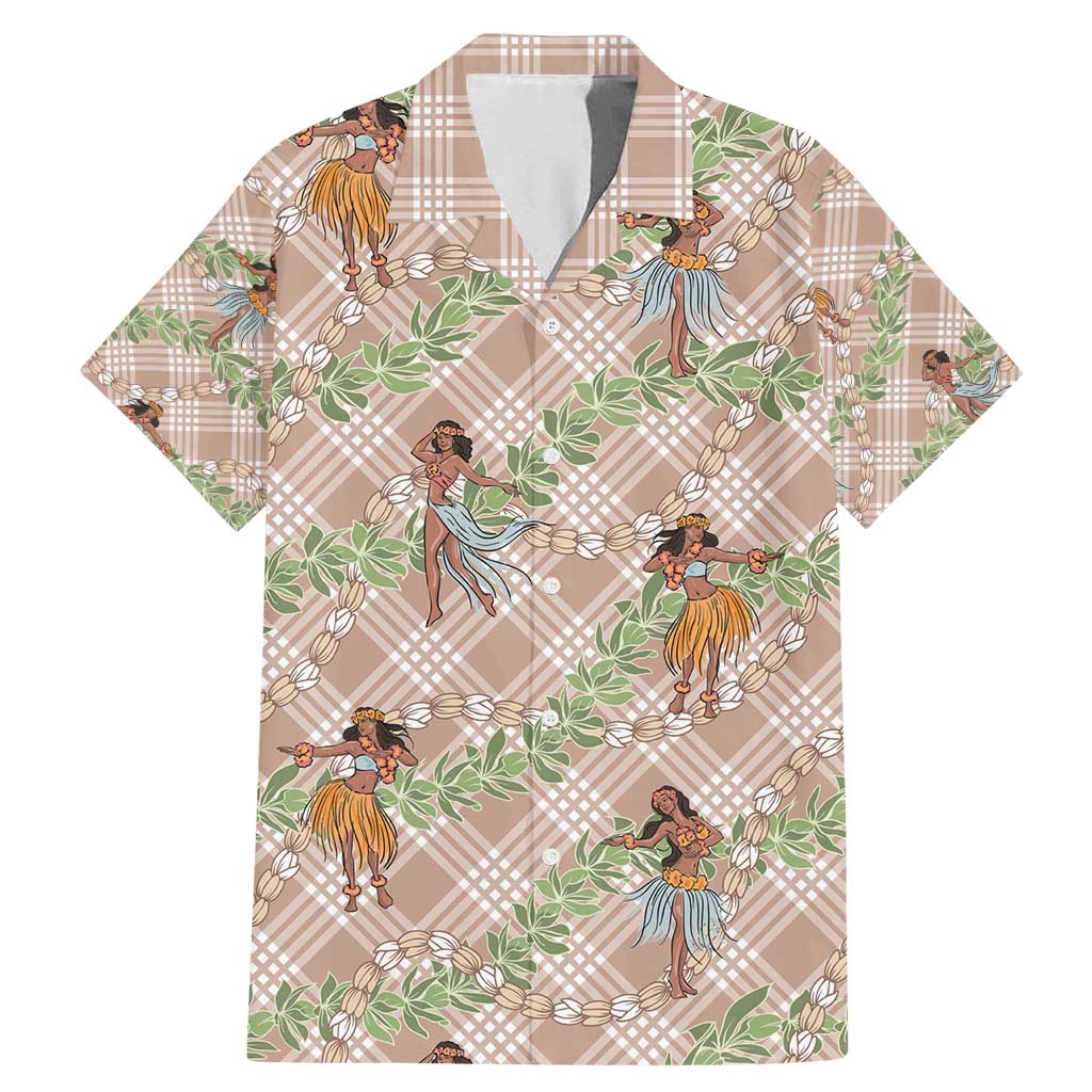 Beige Palaka Hula Girls Seamless Hawaii Aloha Family Matching Mermaid Dress and Hawaiian Shirt - Polynesian Pride
