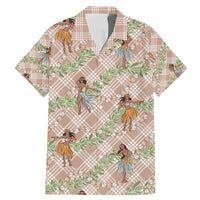 Beige Palaka Hula Girls Seamless Hawaii Aloha Family Matching Mermaid Dress and Hawaiian Shirt - Polynesian Pride