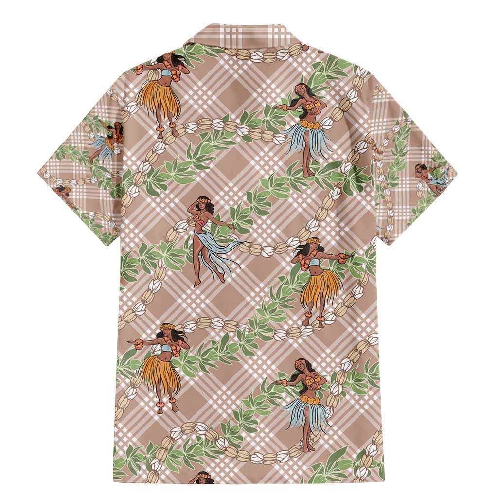 Beige Palaka Hula Girls Seamless Hawaii Aloha Family Matching Mermaid Dress and Hawaiian Shirt - Polynesian Pride