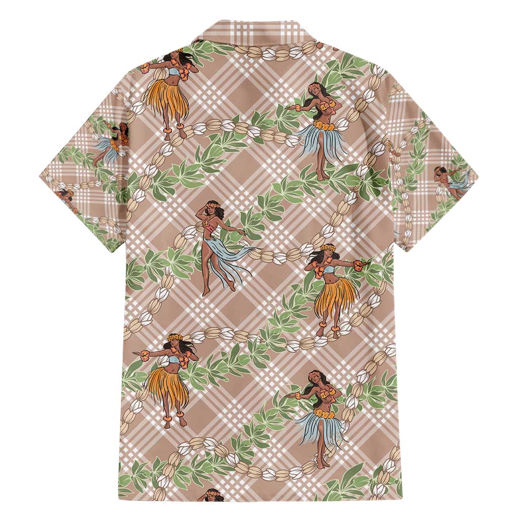 Beige Palaka Hula Girls Seamless Hawaii Aloha Family Matching Short Sleeve Bodycon Dress and Hawaiian Shirt - Polynesian Pride