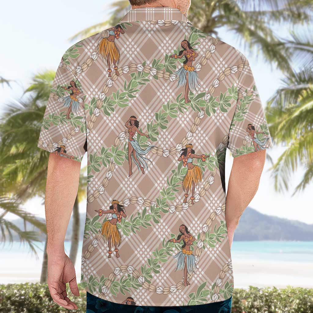 Beige Palaka Hula Girls Seamless Hawaii Aloha Hawaiian Shirt - Polynesian Pride