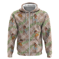 Beige Palaka Hula Girls Seamless Hawaii Aloha Hoodie - Polynesian Pride