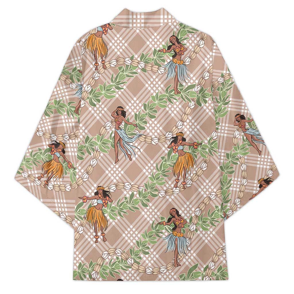 Beige Palaka Hula Girls Seamless Hawaii Aloha Kimono - Polynesian Pride