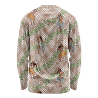 Beige Palaka Hula Girls Seamless Hawaii Aloha Long Sleeve Shirt - Polynesian Pride