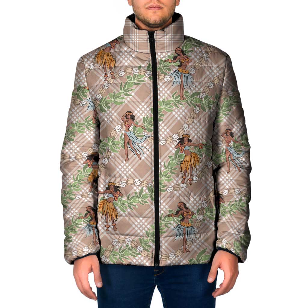 Beige Palaka Hula Girls Seamless Hawaii Aloha Padded Jacket - Polynesian Pride