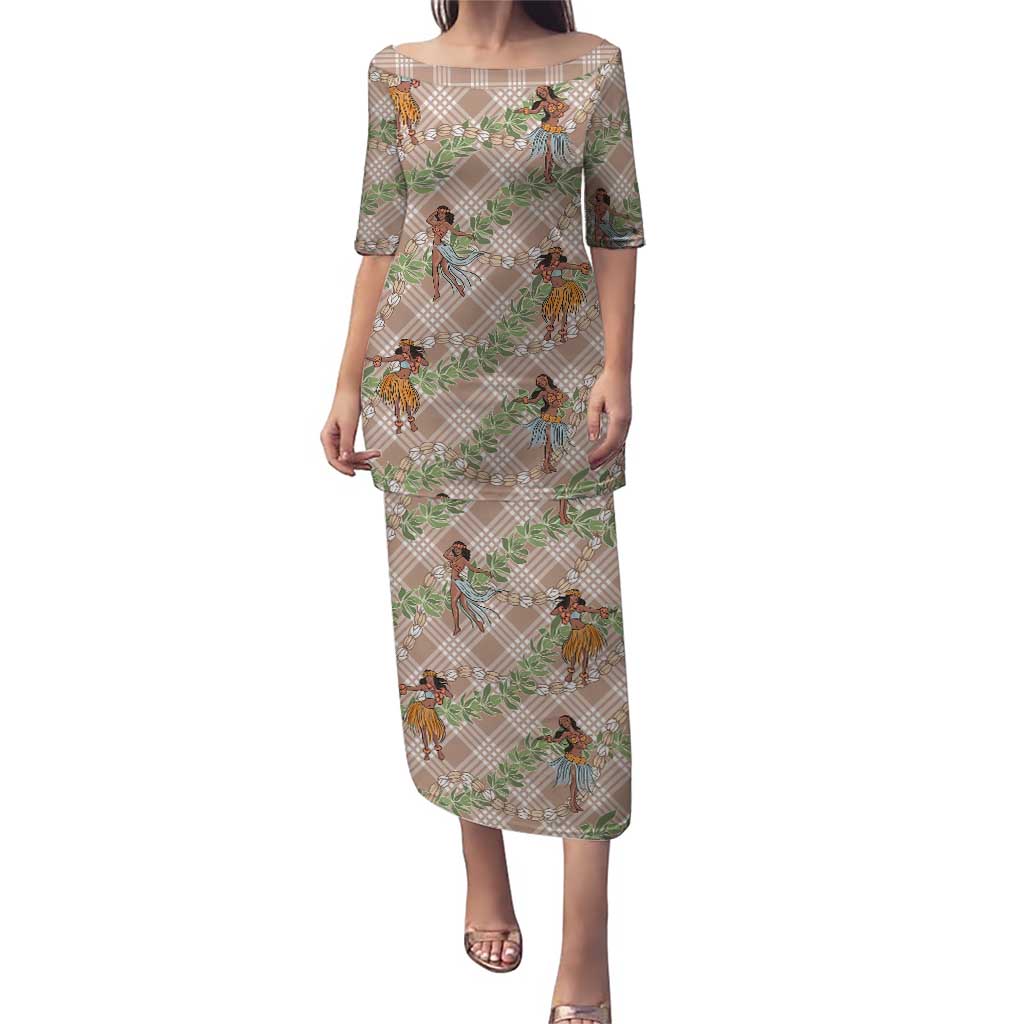 Beige Palaka Hula Girls Seamless Hawaii Aloha Puletasi - Polynesian Pride