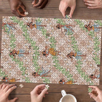 Beige Palaka Hula Girls Seamless Hawaii Aloha Puzzle - Polynesian Pride