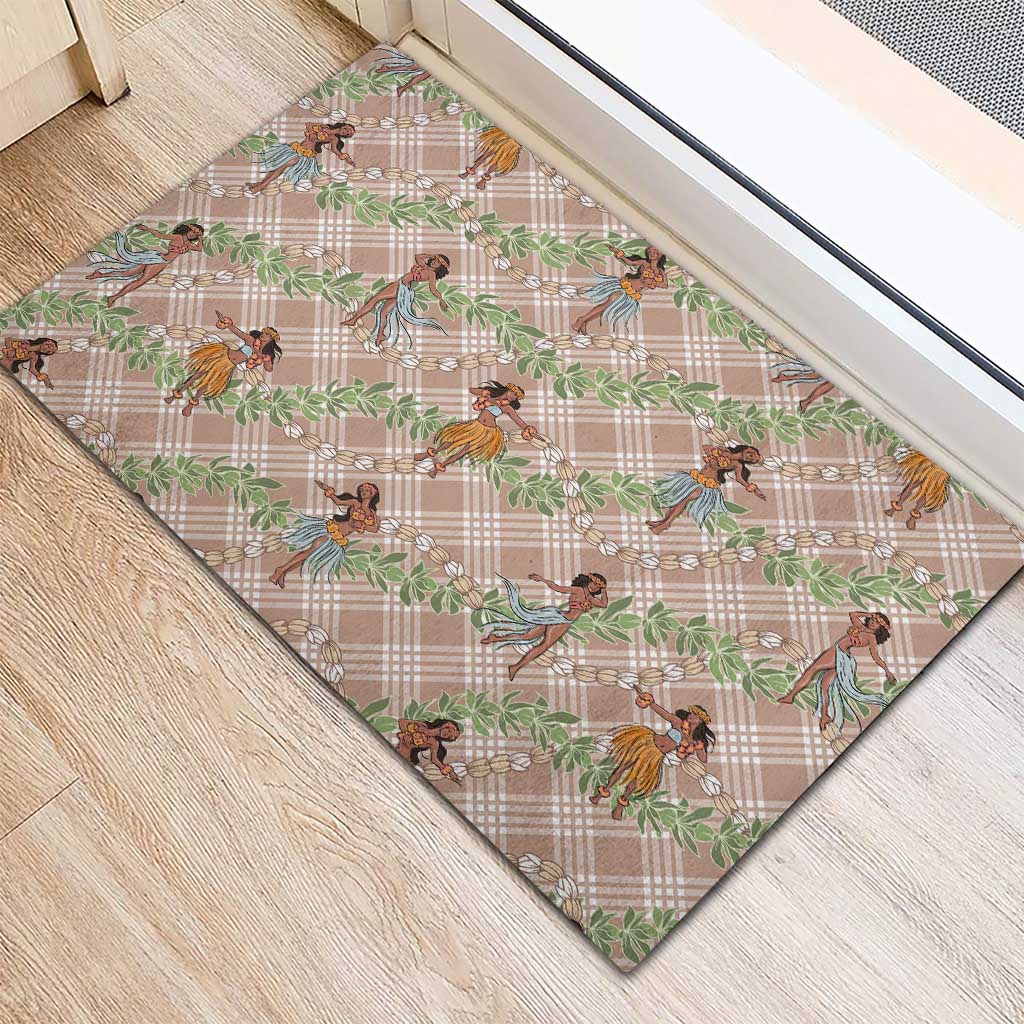 Beige Palaka Hula Girls Seamless Hawaii Aloha Rubber Doormat - Polynesian Pride