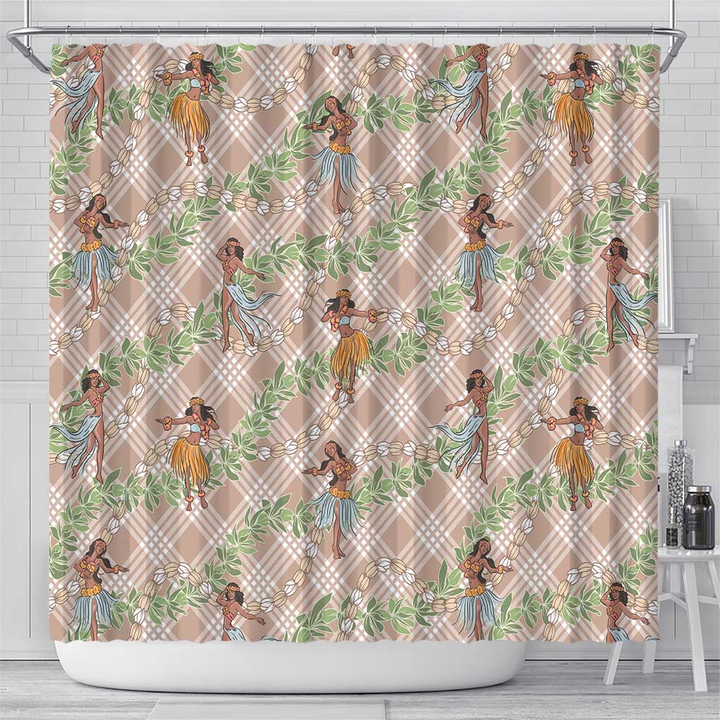 Beige Palaka Hula Girls Seamless Hawaii Aloha Shower Curtain - Polynesian Pride