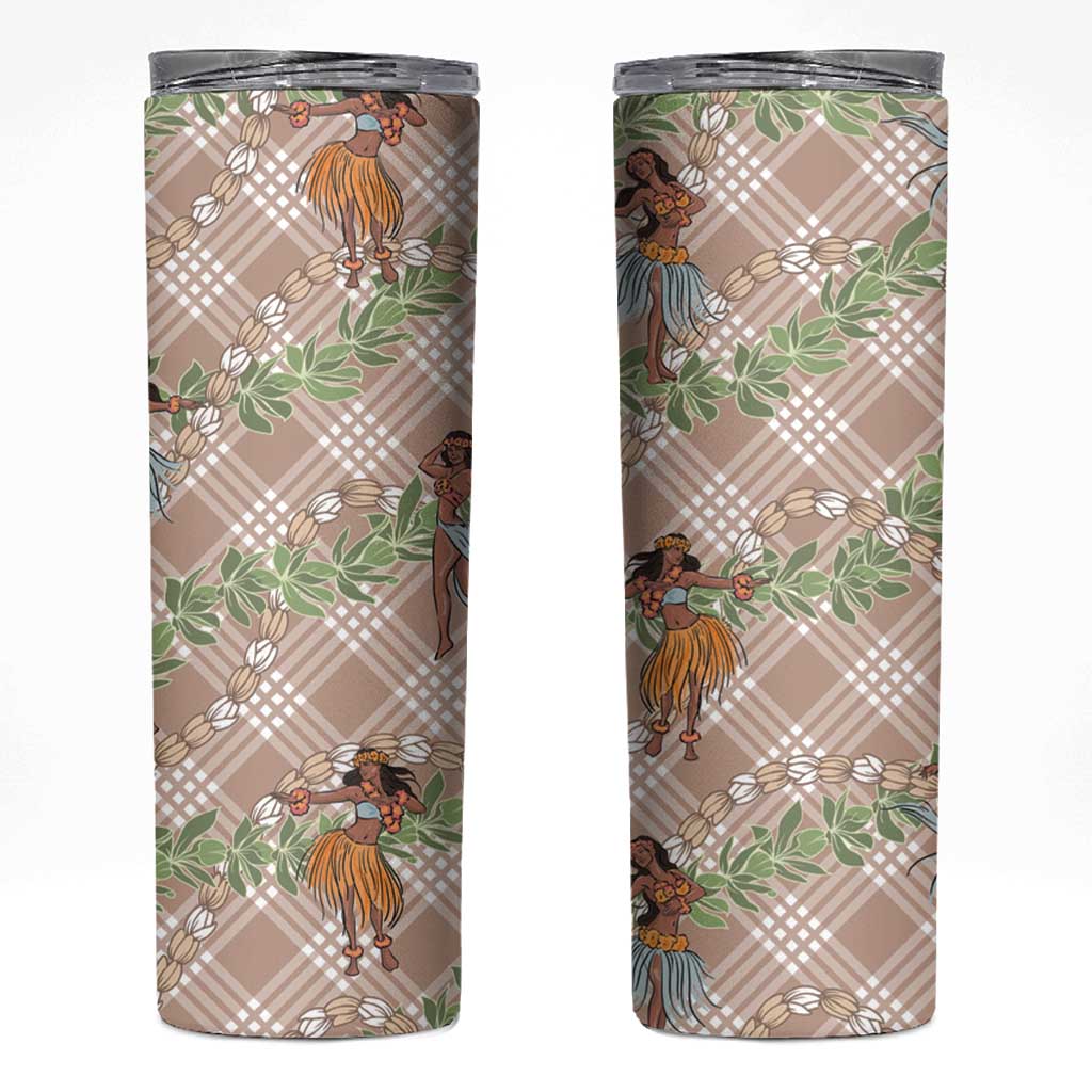 Beige Palaka Hula Girls Seamless Hawaii Aloha Skinny Tumbler - Polynesian Pride