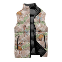 Beige Palaka Hula Girls Seamless Hawaii Aloha Sleeveless Puffer Jacket - Polynesian Pride