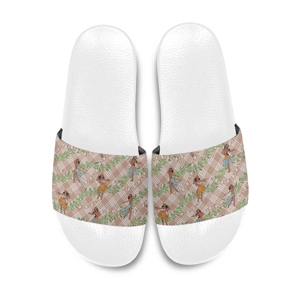 Beige Palaka Hula Girls Seamless Hawaii Aloha Slide Sandals - Polynesian Pride