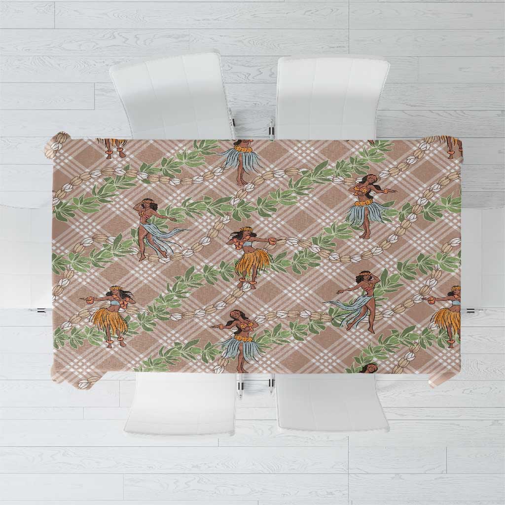 Beige Palaka Hula Girls Seamless Hawaii Aloha Tablecloth - Polynesian Pride