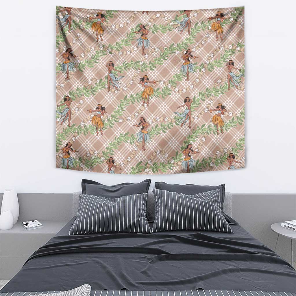 Beige Palaka Hula Girls Seamless Hawaii Aloha Tapestry - Polynesian Pride