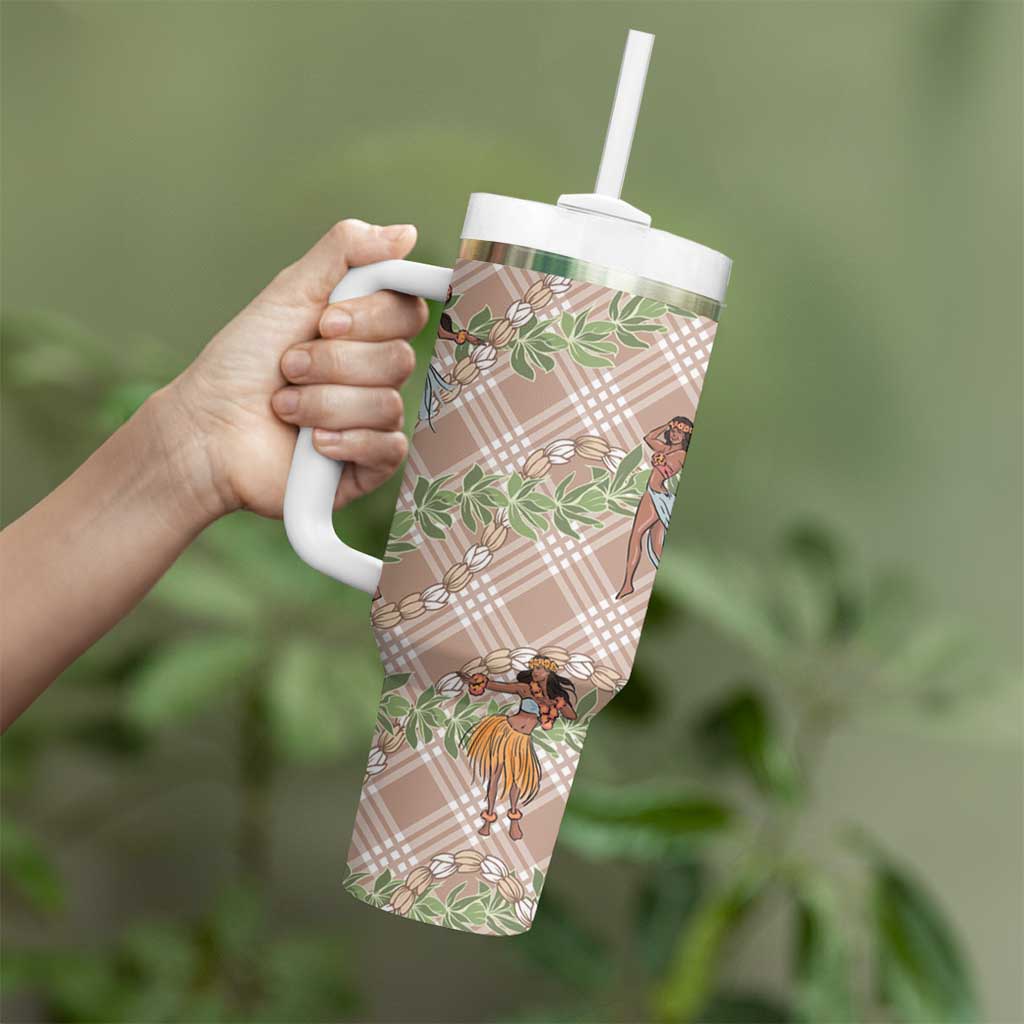 Beige Palaka Hula Girls Seamless Hawaii Aloha Tumbler With Handle - Polynesian Pride