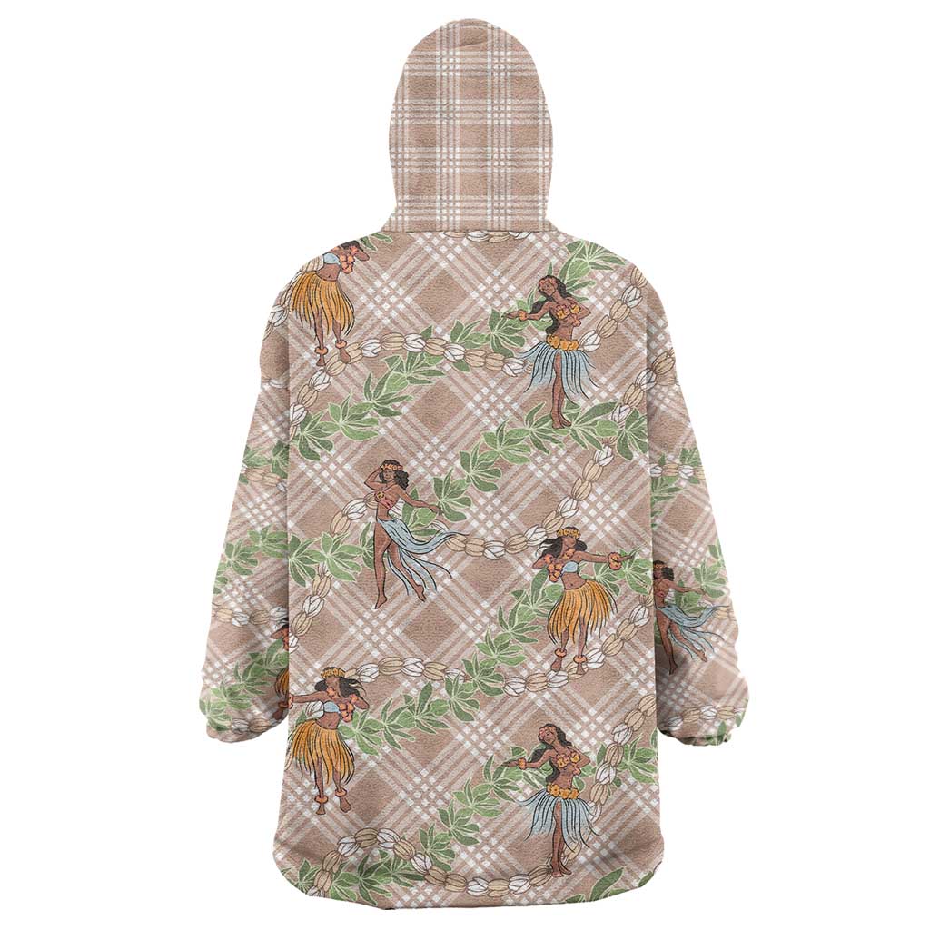 Beige Palaka Hula Girls Seamless Hawaii Aloha Wearable Blanket Hoodie - Polynesian Pride