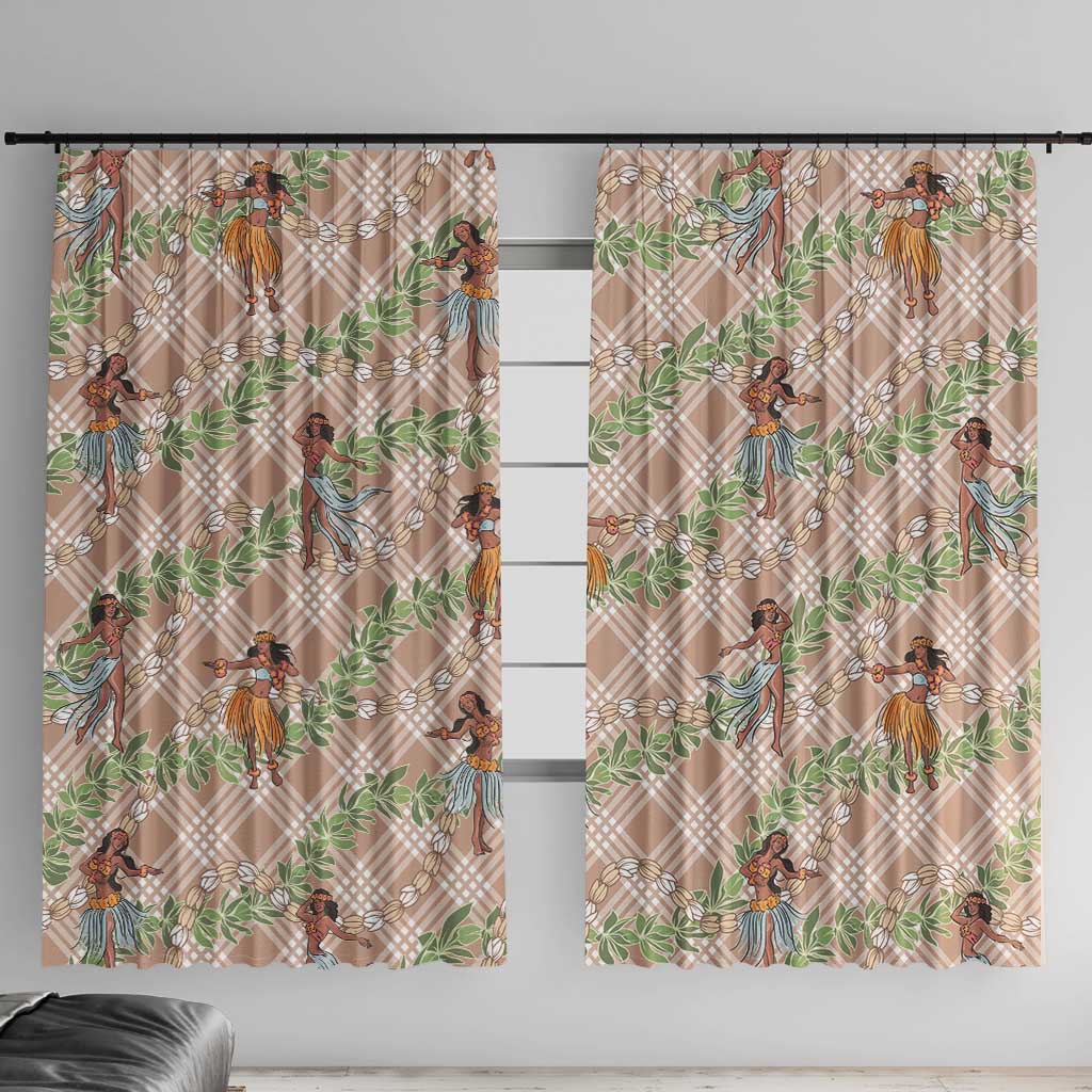 Beige Palaka Hula Girls Seamless Hawaii Aloha Window Curtain - Polynesian Pride