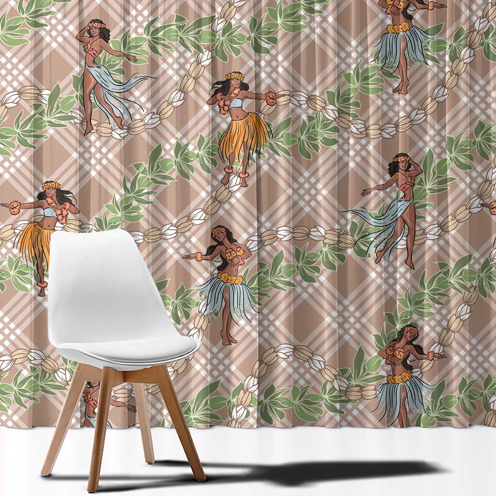 Beige Palaka Hula Girls Seamless Hawaii Aloha Window Curtain - Polynesian Pride