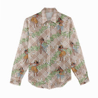 Beige Palaka Hula Girls Seamless Hawaii Aloha Women Casual Shirt - Polynesian Pride