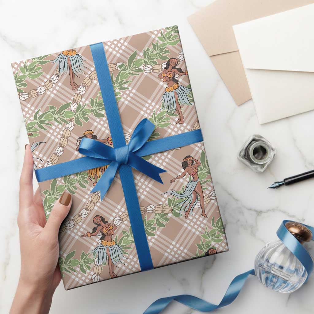 Beige Palaka Hula Girls Seamless Hawaii Aloha Wrapping Paper LT7 - Polynesian Pride