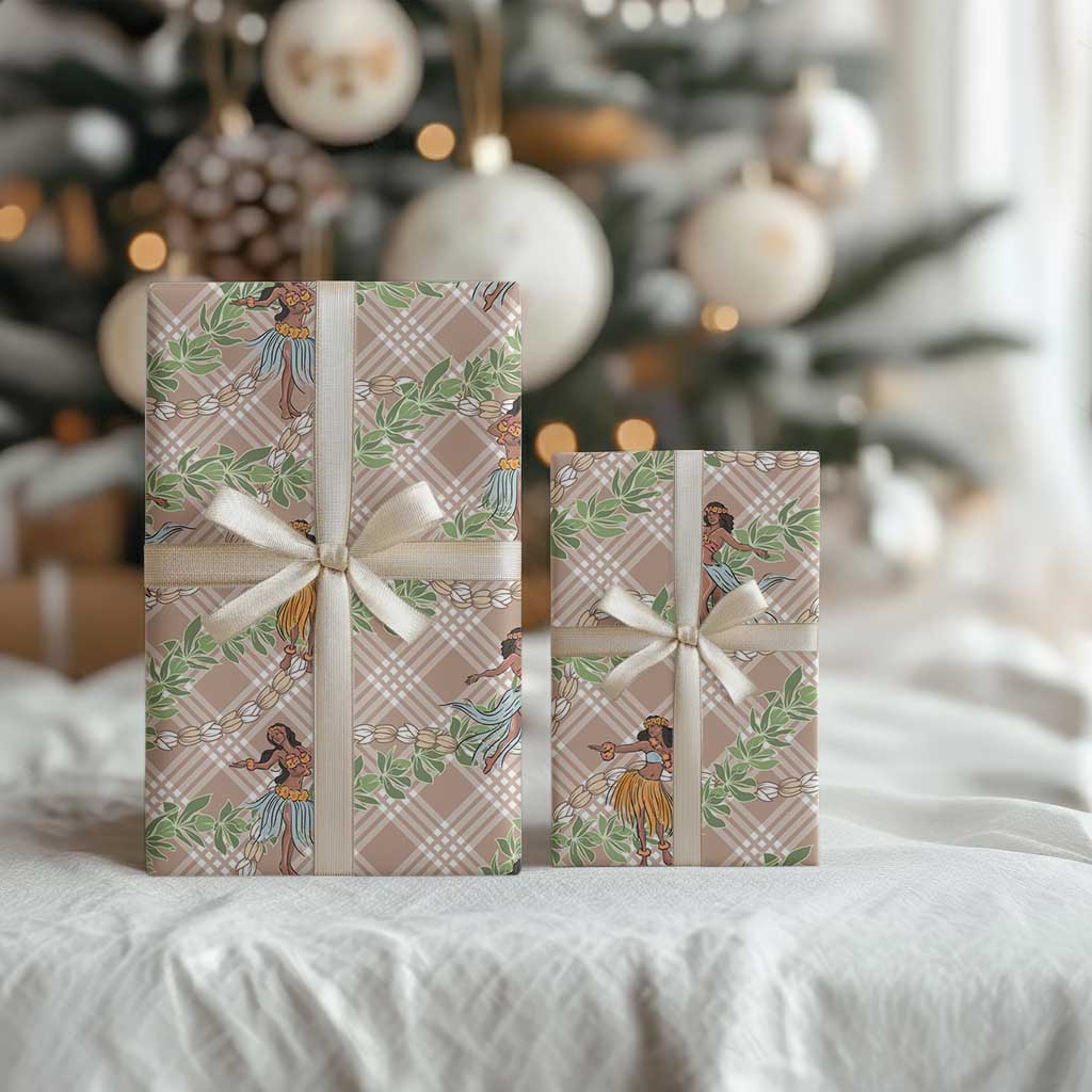 Beige Palaka Hula Girls Seamless Hawaii Aloha Wrapping Paper LT7 - Polynesian Pride