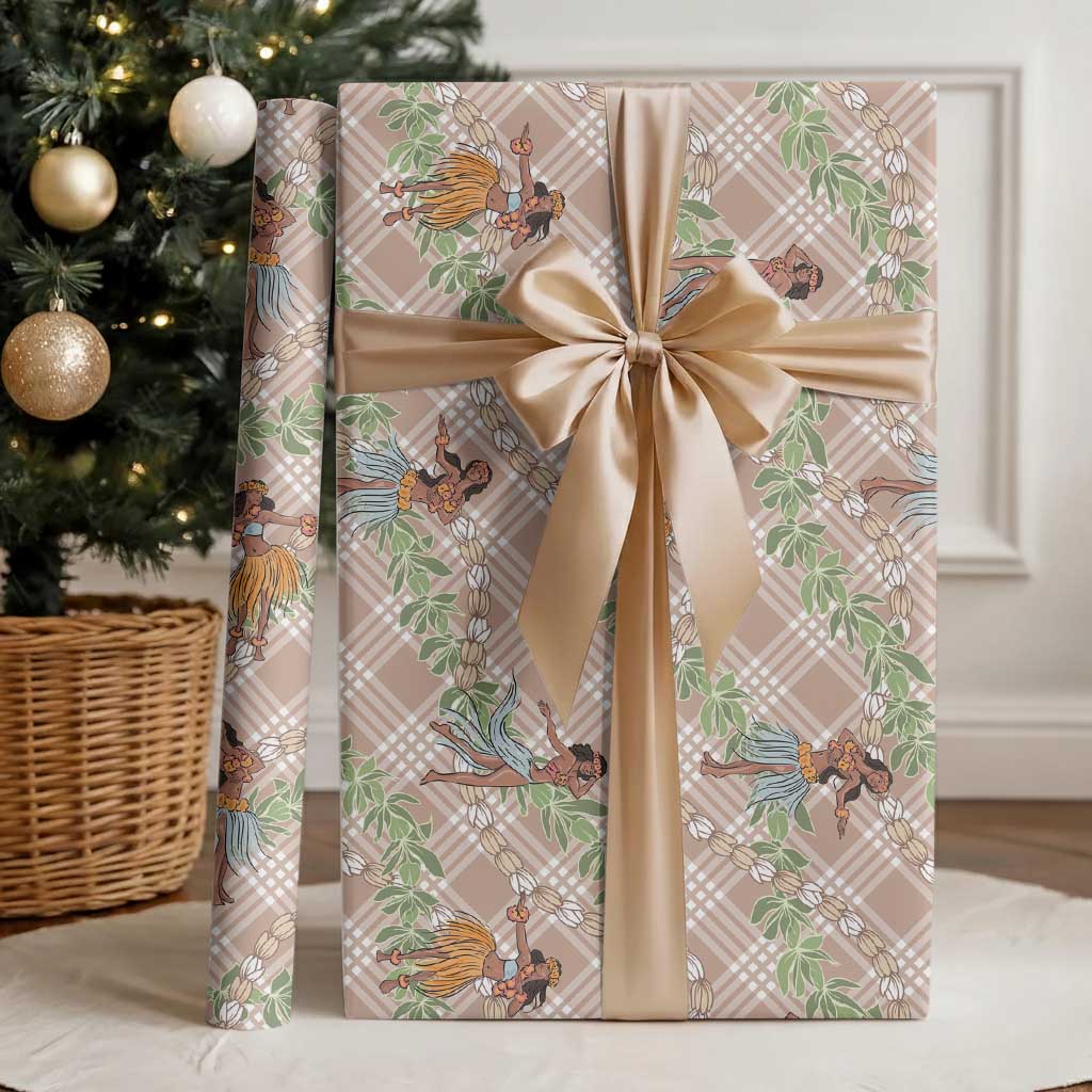 Beige Palaka Hula Girls Seamless Hawaii Aloha Wrapping Paper LT7 - Polynesian Pride