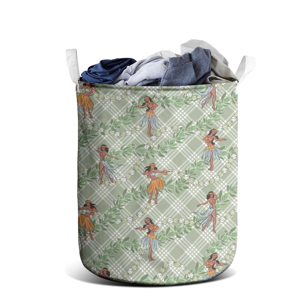 Mint Palaka Hula Girls Seamless Hawaii Aloha Laundry Basket - Polynesian Pride