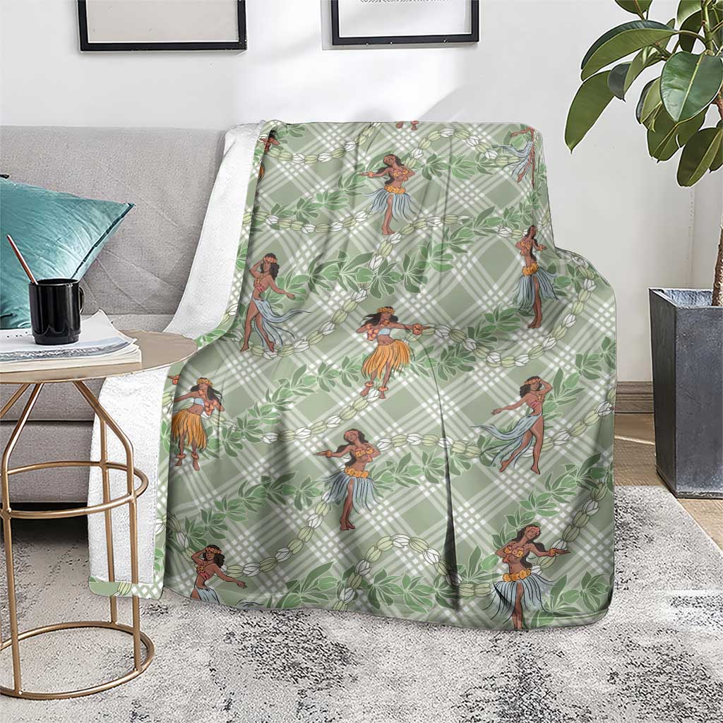 Mint Palaka Hula Girls Seamless Hawaii Aloha Blanket - Polynesian Pride