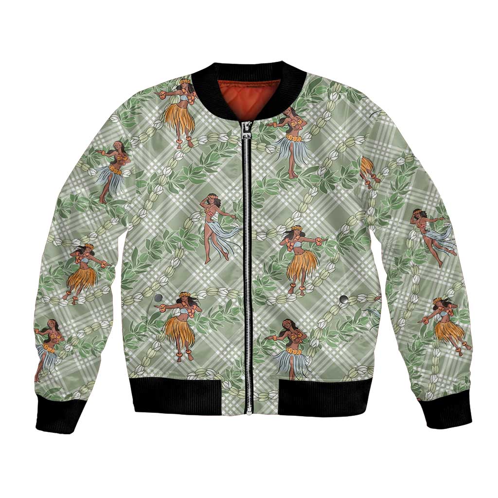Mint Palaka Hula Girls Seamless Hawaii Aloha Bomber Jacket - Polynesian Pride