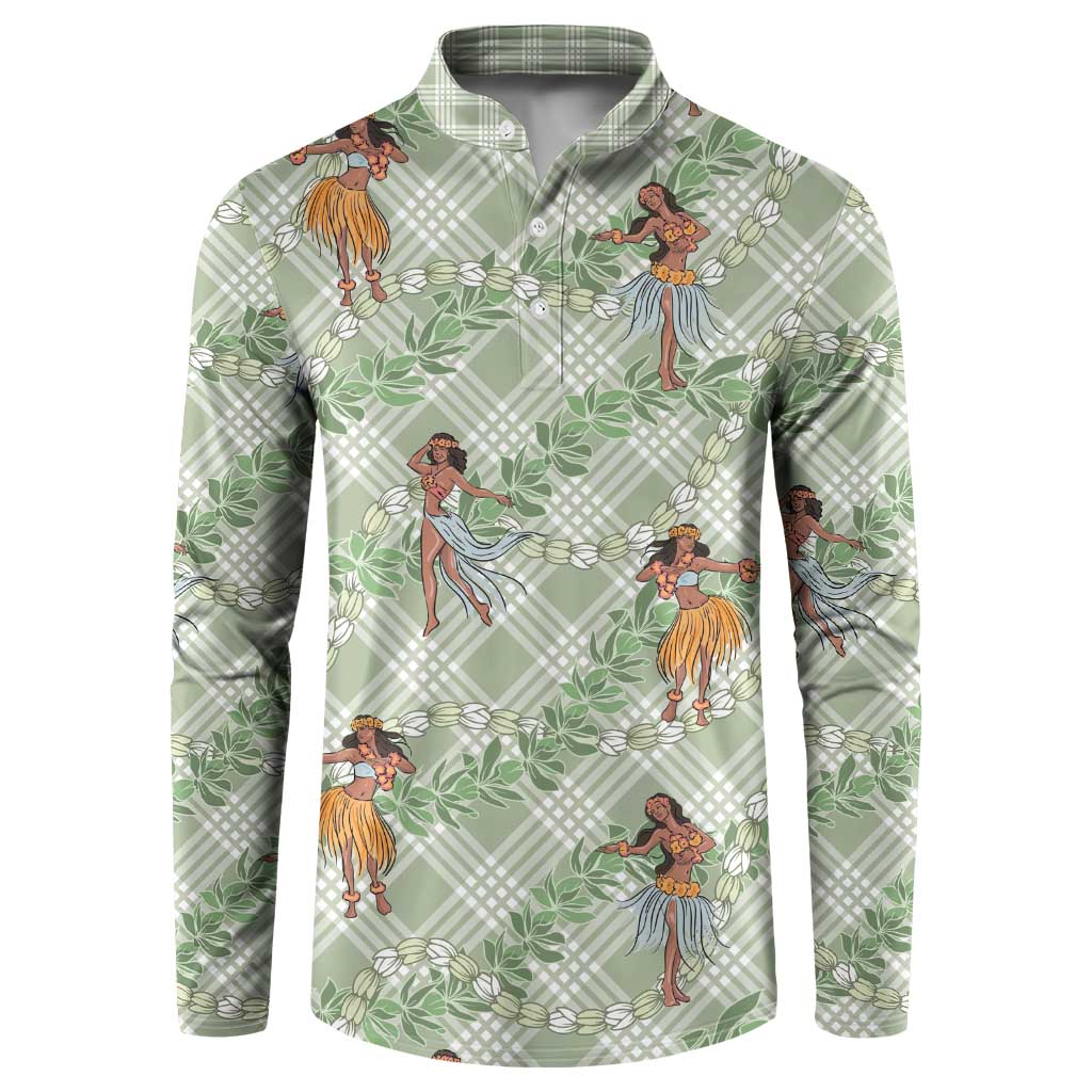 Mint Palaka Hula Girls Seamless Hawaii Aloha Button Sweatshirt - Polynesian Pride