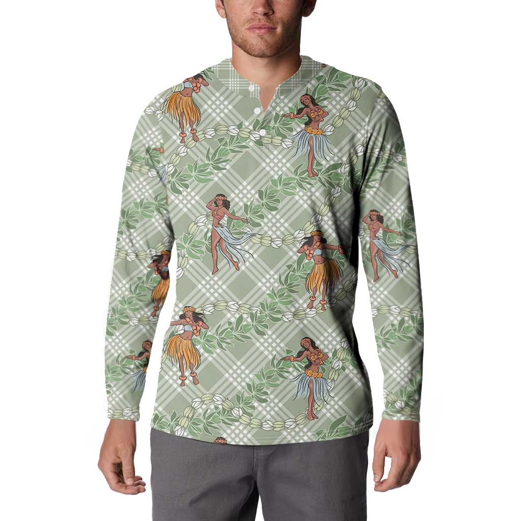 Mint Palaka Hula Girls Seamless Hawaii Aloha Button Sweatshirt - Polynesian Pride