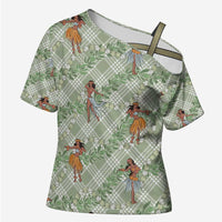 Mint Palaka Hula Girls Seamless Hawaii Aloha Cross Shoulder Shirt - Polynesian Pride
