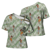 Mint Palaka Hula Girls Seamless Hawaii Aloha Cross Shoulder Shirt - Polynesian Pride