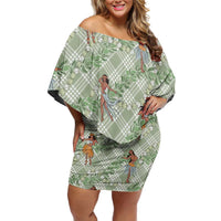 Mint Palaka Hula Girls Seamless Hawaii Aloha Family Matching Off Shoulder Short Dress and Hawaiian Shirt - Polynesian Pride