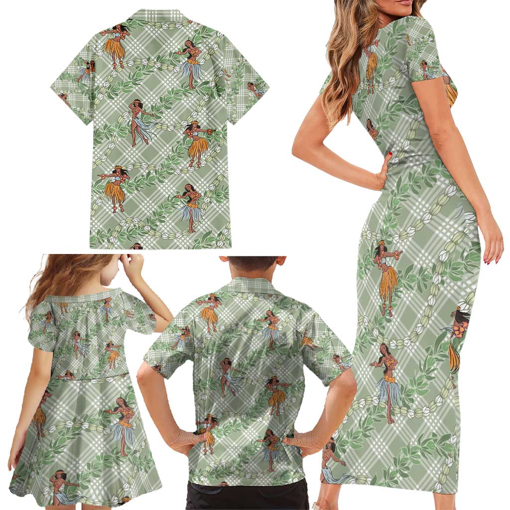 Mint Palaka Hula Girls Seamless Hawaii Aloha Family Matching Short Sleeve Bodycon Dress and Hawaiian Shirt - Polynesian Pride