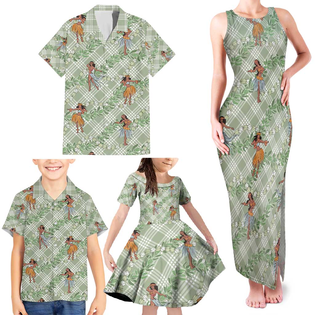 Mint Palaka Hula Girls Seamless Hawaii Aloha Family Matching Tank Maxi Dress and Hawaiian Shirt - Polynesian Pride