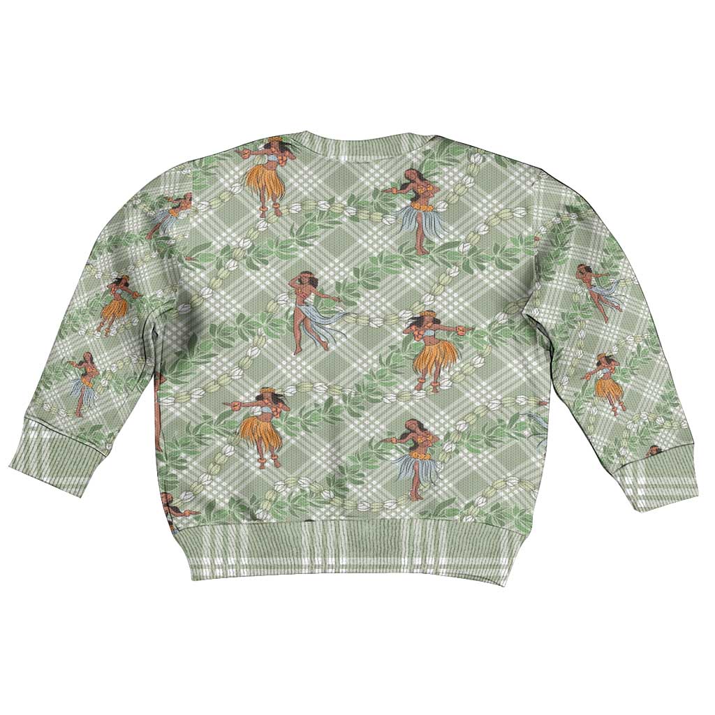 Mint Palaka Hula Girls Seamless Hawaii Aloha Kid Ugly Christmas Sweater - Polynesian Pride