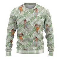 Mint Palaka Hula Girls Seamless Hawaii Aloha Ugly Christmas Sweater - Polynesian Pride