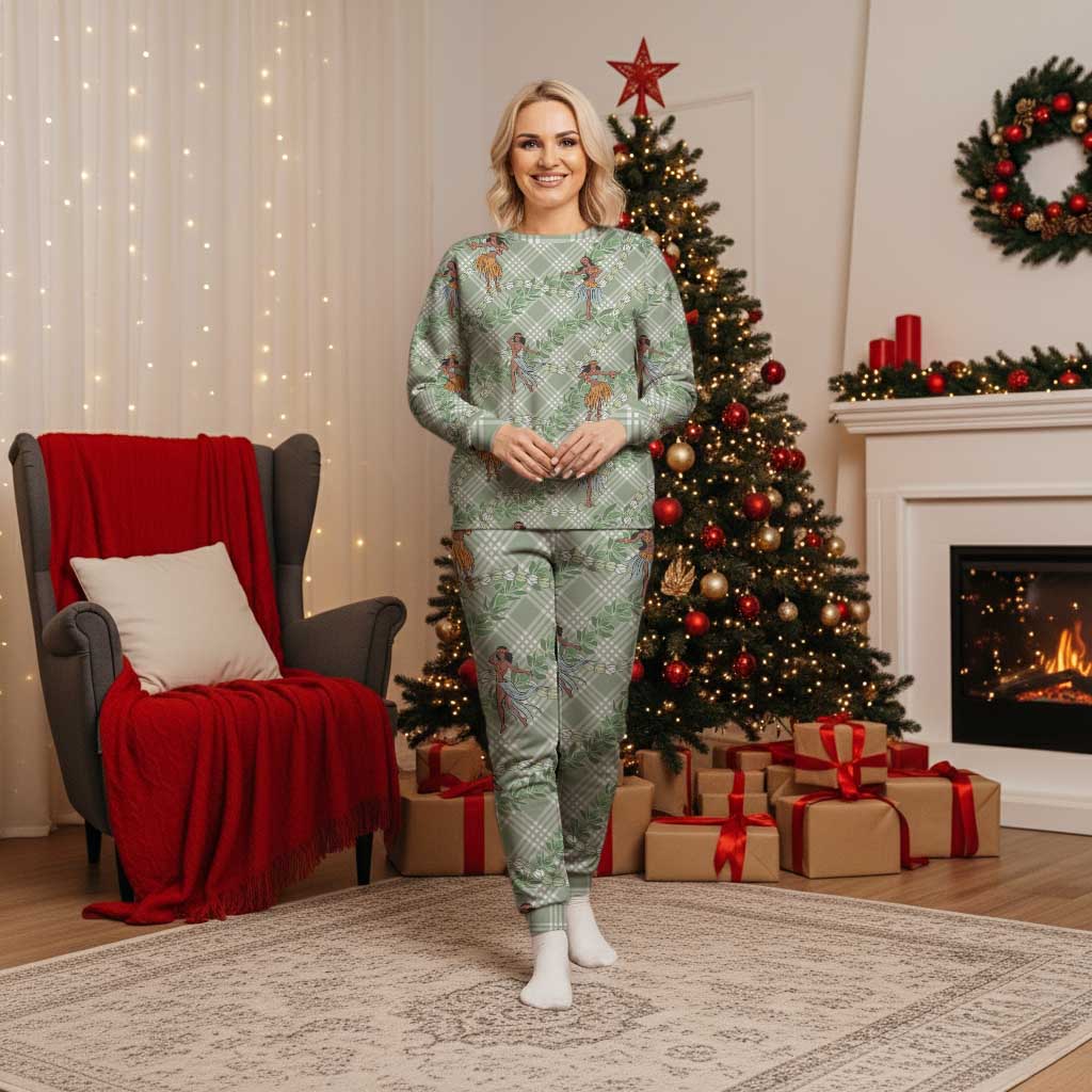 Mint Palaka Hula Girls Seamless Hawaii Aloha Christmas Pajama Set - Polynesian Pride