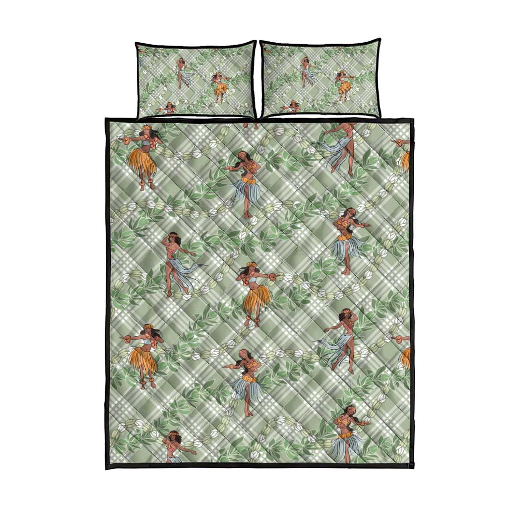 Mint Palaka Hula Girls Seamless Hawaii Aloha Quilt Bed Set - Polynesian Pride
